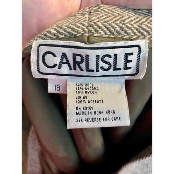 Vintage 90s Carlisle Wool Straight Leg Trouser Brown & Cream Harringbone Sz 18 - Picture 7 of 10